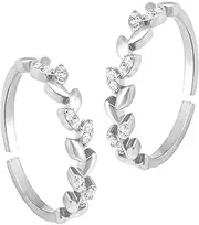 [Aheli] Silver Plated Cubic Zirconia Studded Leaf Style Adjustable Toe Ring Bichiya Fancy Jewellery for Women, Brass, No Gemstone