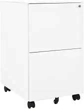 vidaXL Mobile Steel File Cabinet - Office Storage Solution with 2 Drawers, Locks & Folding Keys - Ideal for Legal, A4, Letter Sized Folders - Classic White