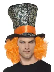 Mad Hatter Orange Top Hat with Hair Alice in Wonderland Book Week Costume