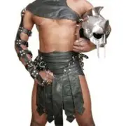 100% Real Cow Leather Men's 3 Piece Gladiator Kilt Set /Roman Kilt LARP