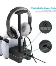 PS5 Controller Charger w/ USB Charging Port & AC Outlet & Headset Stand