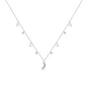 Sterling Silver Crescent Moon & Stars Hypoallergenic Necklace