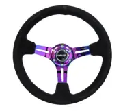 NRG® 350mm 3"Deep Blck Suede Reinforced Sport SteeringWheel W/3 Neochrome Spokes