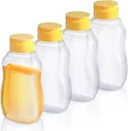 Sekonow 4Pcs 10oz Clear Plastic Honey Bottles, Refillable Empty Honey Container, Honey Squeeze Bottle Jar with Leak Proof Flip-Top Lids for Storing and Dispensing, Dishwasher Safe