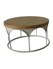[Willow & Silk] Modern Design Small Round Coffee Table in Natural/Distressed white
