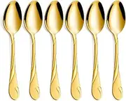 Gold Dinner Spoon Set, Seeshine 7.6-inch(19.3cm) Stainless Steel Soup Spoons, Shiny Gold Table Spoon Silverware, Set of 6