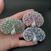 Cubic Zircon Micro pave peacock connector 46x60mm gold plated