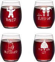 Set of 4 Christmas Stemless Wine Glass - 4 Count (Pack 1), Transparent