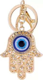 Blue Evil Eye Hamsa Hand Keychain Crystal Keychain Charm Purse Pendant Handbag B