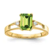 14k Yellow Gold 7x5mm Emerald Cut Peridot AA Diamond ring