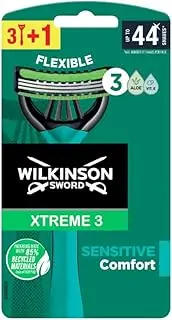 Wilkinson Sword Xtreme 3 Sensitive Disposable Razor Pack of 3, Plus 1 Free