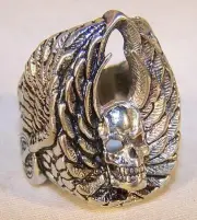 DELUXE SKULL WHEELS WING SILVER BIKER RING BR167 jewelry NEW mens rings WINGS