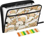 Cute Cartoon Sheep Beige File Folder Expandable 13 Pockets A4 Letter Size Document Organizer with Zipper Closure Expandable Folder with Dividers for Home Office