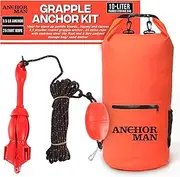 Anchor-Man Anchors | Folding Kayak Grapnel Anchor, 8LB Mushroom Anchor, Complete Jet Ski Anchor Kit with PVC Coated Chain & 50 Feet Rope | Ideal for Boats, Jet Skis, Kayaks, Paddle Boards & Fishing