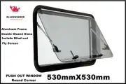 Caravan Push Out Window Round Corner 530mmX530mm with Blinds and Fly Screen