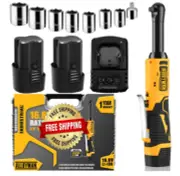16.8V 2.0Ah Cordless Ratchet Wrench Kit, 400 RPM, 7 Sockets, 1/4 Inch Adapter