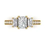 Three-Stone Engagement Ring - 14K Yellow Gold, 1.88ct Emerald Simulated Diamond