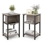 3-Tier Bedside Table Set of 2 End Table w/ Storage Shelf Side Table Bedroom