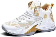 [ZENTAUR] Men's High Top Basketball Shoes Sports Shoes Anti Slip Rubber Sole Breathable Mesh Upper Basketball Boots(Gold,34 EU)