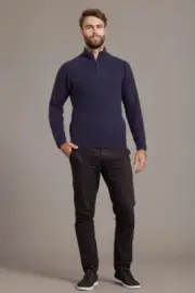 McDonald Possum Merino Short Zip Rib Sleeve Sweater