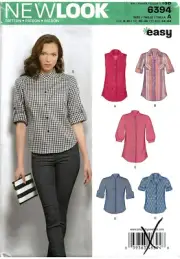 New Look 6394 Sewing Pattern Misses Button Front Tops Slv Collar Variation 8-18