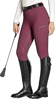 [FitsT4 Sports] Riding Leggings Women's Riding Trousers Girls Silicone Full Seat with Mobile Phone Case and Belt Loops for Horse Training