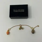 JOAN RIVERS Orange Enamel Crown Faberge Egg Charm Green Red Wagon Gold Tone Set