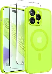 CAPRARO Magnetic for iPhone 14 Pro Max Case, [Compatible with MagSafe] [Full Camera Protection] Shockproof Protective Slim Translucent Matte Phone Case for iPhone 14 Pro Max 6.7'', Fluorescent Green