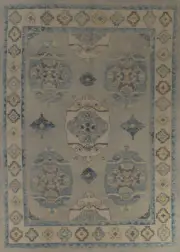 Vegetable Dye Light Gray Oushak Turkish Area Rug Hand-made Living Room Rug 8x11