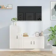2 Piece TV Cabinet Set High Gloss White Engineered Wood,Multifunctional TV Cabinet Set: Wall Mounted Storage Unit in High Gloss White TV Furniture