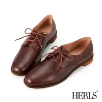 在飛比找momo購物網優惠-【HERLS】牛津鞋-柔軟全真皮車線造型圓頭德比鞋(紅棕色)