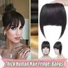 Thick Thin Bangs Fringe Clip In 100% Remy Human Hair Extensions Brown One Piece