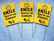 3 SMILE YOU'RE ON CAMERA Coroplast YARD SIGNS 8x12 w/ Stakes NEW Security yel