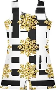 [ODAWA] Girls Leotard Gymnastics Snowflakes Black White Kids Tumbling Unitard, Girls Leotards for Gymnastics