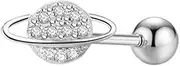 [Izpack] Fashion CZ Planet Tongue Ring Stainless Steel Crystal Spaceship Cartilage Nipple Screw Back Ball Helix Barbell Stud Earring Dainty Body Piercing Bar Length 5/8" Jewelry Gifts for Women Men Uxisex 14G,