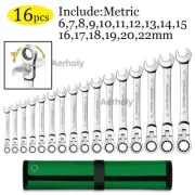 16PCS Spanner Set Metric Wrench Open Ring End CRV with Rolling Bag 6-22mm Tool