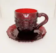 Vintage Avon Cape Cod Collection Ruby Red Glass Cup & Saucer Set