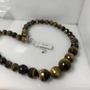 Graduated FACETED Natural Golden Brown TIGER'S EYE Bead Strand Necklace 18"