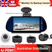 7"Touch Button Car Monitor Suction Mount 2x Backup Camera 12-24v Trailer Tractor