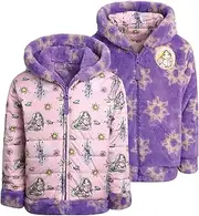 [Disney] Girls' Reversible Puffer Jacket - Princess, Minnie Mouse Quilted Jacket with Cozy Faux Fur Plush Sherpa Lining (2T-16)