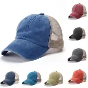 Washed Cotton Trucker Hat Baseball Mesh Back Cap Solid Visor Plain Blank Hats