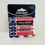 ChapStick Patriotic Red White Blue Flag Stars Lip Balm Classic Original 3pkNEW