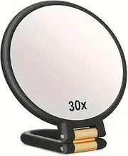 Takelablaze 30x Magnifying Mirror Double Side Handheld Mirror 30X/1X Magnifying Hand Mirror with Stand Foldable Travel Mirror Makeup Mirror for Desk Women (Black)