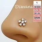 Natural 6 Si Diamonds Flower Nose Lip Labret Piercing Pin Ring Screw Stud Gold