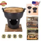 Premium 7" Cast Iron Hot Pot with Wooden Lid - Perfect for High-End Cooking