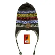 HANDMADE ANDEAN ALPACA BROWN REVERSIBLE BEIGE HAT WITH EAR FLAPS