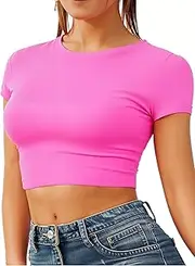 [Re Tech UK] Women's Basic Ladies Short Sleeve Stretchy Crop Tops for Women, Slim Fit Crew Neck, Cropped T Shirt, Summer, Cute, Tshirt, Sizes 8-14