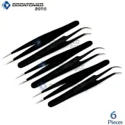 ODM 6-Pcs Black Anti Static Tweezers For Make Up Eyelashes Extensions, Str + Cvd