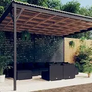 9 Piece Garden Lounge Set with Cushions Black Poly Rattan Patio Bar Sets