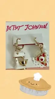 Betsey Johnson Stand Mixer & Slice Of Pie Pave Accent Baking Set Drop Earrings